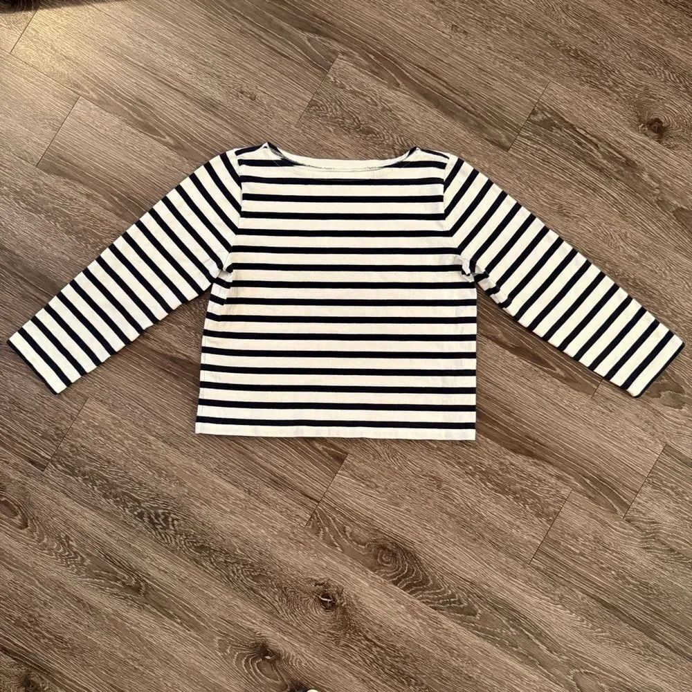 J. Crew Classic Fit Navy and White Stripe Boat Neck